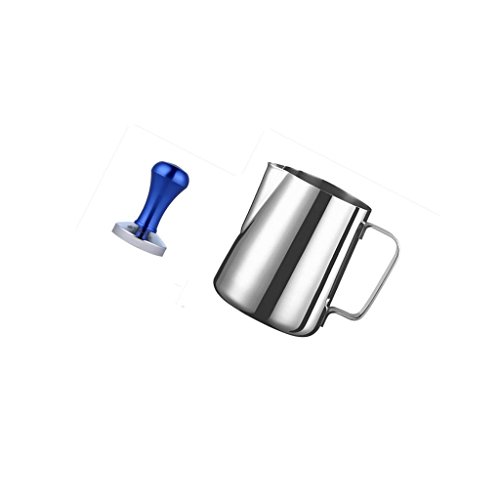Gazechimp Edelstahl Kaffee Aufschäumen Milch Tee Latte Krug 600ml und 57.5mm Kaffee Tamper Stampfer Set