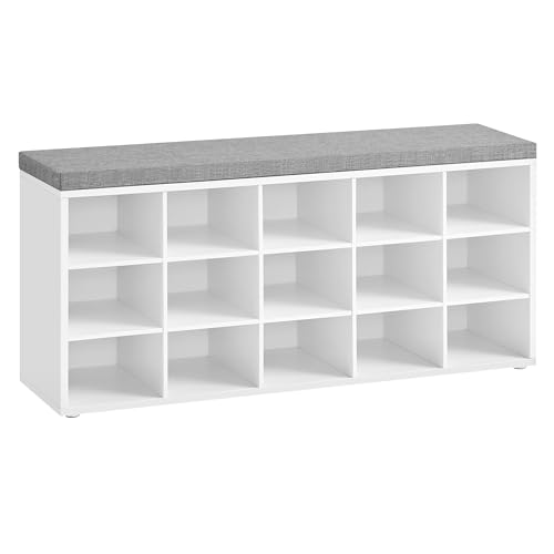 VASAGLE Schuhbank, Schuhregal mit Sitzfläche, 15 Fächer, 30 x 105 x 48 cm