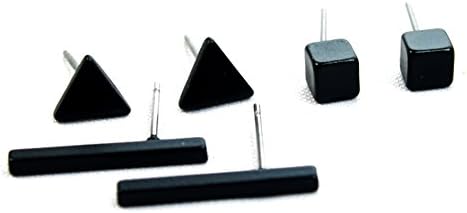 A Pack of 3 Pairs of Fashion Stainless Stell Taper Spike Stud Earring Punk Style (Black)