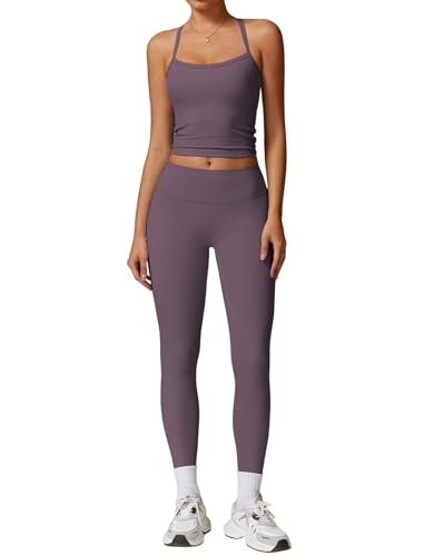 Womens Workout Sets Two Piece Seamless Stretch Cross Back Tank Top Matching Tummy Control High Waist Leggings Set 2 Piece For Women Gym Yoga Active Wear Outfits Athletic Work Out Clothes XL Purple at Amazon