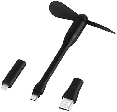 FOOMO Three in One Phone Fan - Mini Portable Fan Plug and Play Detachable (USB &amp; Lightning &amp; Micro USB Port) For iPhone, Ipad, Samsung, Sony, HTC, Motorola, Notebook (Black))