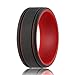 ROQ Silicone Rubber Wedding Ring for Men, Comfort Fit, Men's Wedding Band, Breathable Rubber Engagement Band, 9mm Wide 2mm Thick, 2 Thin Lines Duo Collection, 3 Pack, Blue-Black, Orange-Grey, Red-Black, Size 12