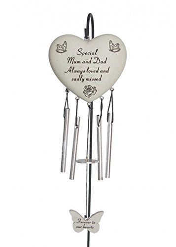 David Fischhoff Wind Chime - Memorial/Graveside Tribute - Heart - Romantic - Polished Metal - Mum & Dad