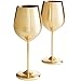 VonShef Brushed Gold Stainless Steel Wine Glasses Set of 2 16oz Shatter Proof Glasses with Gift Box
