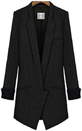 Enlishop Women's Vintage Check Plaid Long Sleeve Casual Long Jacket Blazer