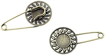 Qty 110 Pieces B73524 Flower Setting Cabochon Frame Pin Brooch Ancient Antique Bronze Jewelry Making Charms Findings Bulk Retro Accessoires Lots Vintage for Bracelet Necklace