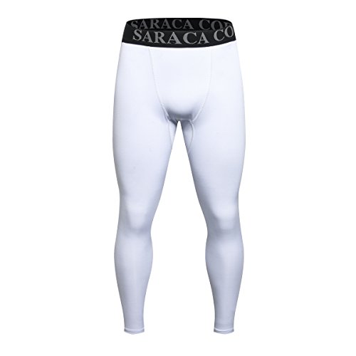 Saraca Core Men's Compression Tight Sport Pants Leggings Base Layer (White, Medium)
