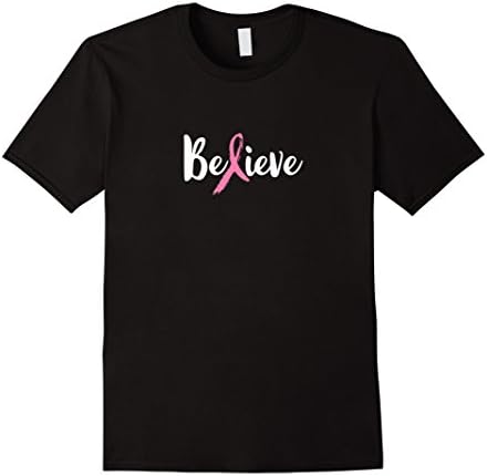 Men's Believe Pink Ribbon Breast Cancer Awareness Survivor T-Shirt XL Black
