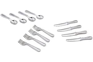 12-Piece 1/12 Scale Silver Miniature Cutlery Set - Stainless Steel Dollhouse Accessories for Cupcake Decorations and Model Di