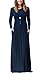 DEARCASE Maxi Dress for Women Navy Blue Large Crewneck Long Sleeves Wedding Guest A-line Plain Casual Empire Waist Flowy Party Vintage Spring Fall Winter Floor Dresses with Pocket