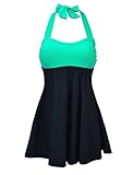 JOYMODE One-piece Adjustable Halter Neck Swimwear Retro Vintage Swimsuit Cover Up Green & Black XXL(US 16-18)