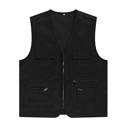 Herren Weste Jacke Gilet Multi-Pocketed Multifunktions Outdoor Camping Angeln Fotografie Schwarz L