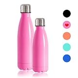 SHAREWIN Water Bottle Stainless Steel,Thermoses, Vacuum Insulated Water Bottle,Double Walled Cola Shape Bottle,Leak Proof Cold Sports Flask,Travel Outdoor Bottle (Pink 12oz)