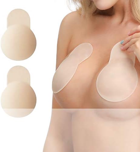 Tmile Strapless Backless Bra Sticky Bra Adhesive Silicone Bra Push up Nipplecover for Women-Beige