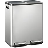 NEWBULIG 2×8-Gallon Kitchen Trash Can, Stainless Steel Garbage Can with Lid, Dual Removable Buckets, Soft-Close Foot Pedal, Fingerprint-Proof for Home & Office