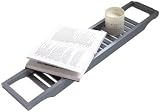 Vencier Eco-Friendly Slimline Bamboo Bath Bridge Rack Caddy Shelf Grey view 2