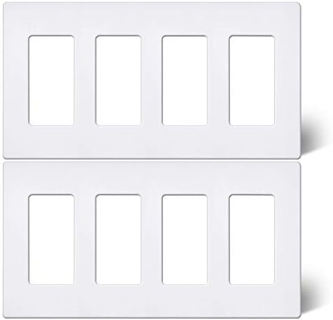 [2 Pack] BESTTEN 4-Gang Screwless Wall Plate, USWP6 Snow White Sequence, Decorator Outlet Cowl, 4.69” x 8.35”, for Gentle Swap, Dimmer, GFCI, USB Receptacle, UL Listed