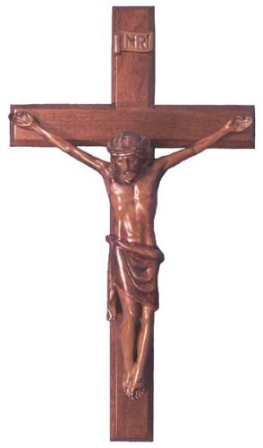 Shalom Christian brown wooden Corpus hanging Cross 40cm large long wall
