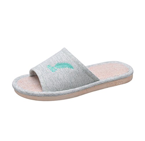 FANTASIEN Women's and Men's Anti-Slip Cotton Flax Casual House Slippers Indoor and Outdoor (36-37(US 5.5-7), Hell Green)