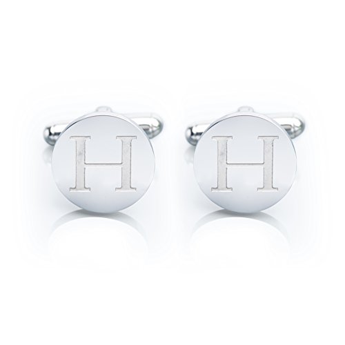 Men’s 18k white gold-plated engraved initial cufflink…