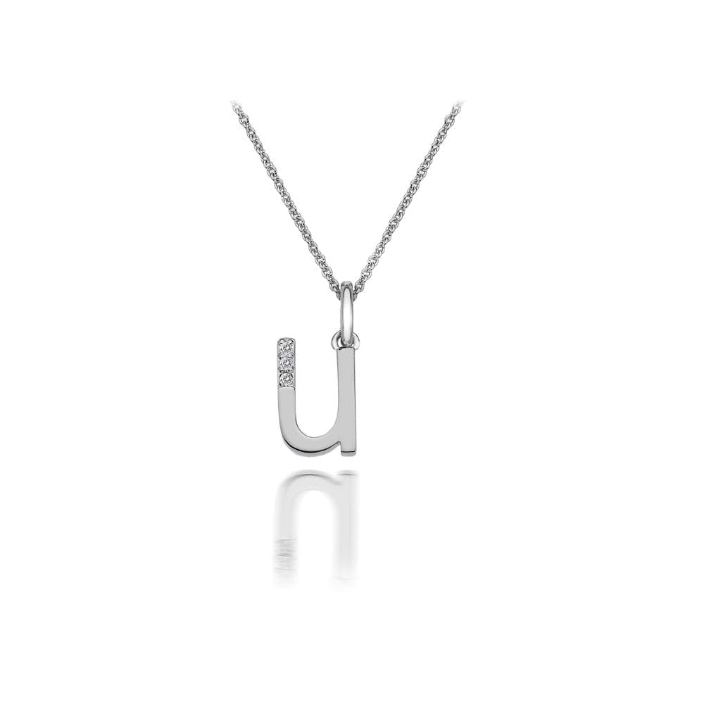 Hot Diamonds 925 Sterling Silver Letter Pendant Necklace | Personalised Initial Letter Necklace for Women | Silver Micro Pendant with 3 Real Diamonds (Letter U)