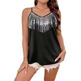 WDIRARA Women's Plus Size Contrast Sequin Fringe Cami Top V Neck Sleeveless Party Tank Tops