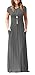 DEARCASE Maxi Dress for Women Grey XX-Large Crewneck Short Sleeves Wedding Guest A-line Casual Loose Party Vintage Spring Summer Beach Long Dresses with Pockets