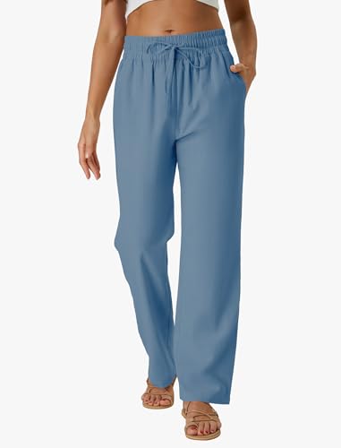 Friptspyg Women's Trousers with Pockets Casual Summer Elastic Palazzo Lightweight Pants