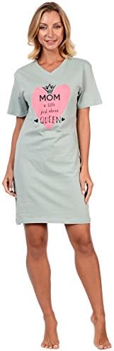 Cozy Loungewear Sleepwear Women's Cute Printed 100% Cotton Mothers Day Nightgown (Mom is Royalty Green, M)
