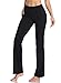 HISKYWIN Side Pockets Yoga Pants 4 Way Stretch Tummy Control Workout Running Pants, Long Bootleg Flare Pants HF201-Black-XLthumb 3
