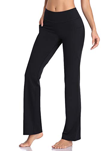 image for HISKYWIN Side Pockets Yoga Pants 4 Way Stretch Tummy Control Workout R