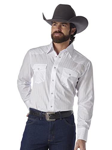 Wrangler Mens Sport Western Two Pocket Long Sleeve Snap Button Down Shirts, Whi…