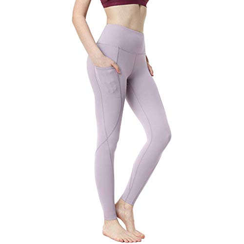 High Waist Yoga Pants for Women Side & Inner Pockets with Tummy Control Sports Leggings Purple
