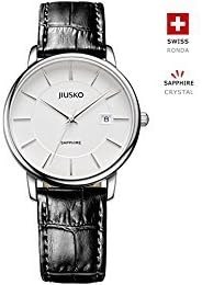 Jiusko Swiss - Mens Classic Analog Quartz Leather Dress Watches - Sapphire - 226