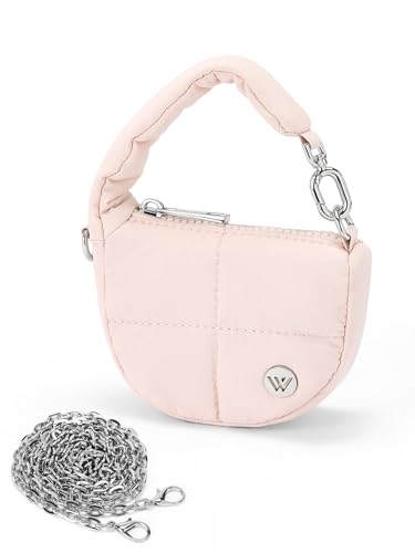 WESTBRONCO Super Mini Coin Pouch Nylon Quilted Wristlet Purses for Women Tiny Cute Purse Puffer Crescent Keychain Bag, Small Handbag
