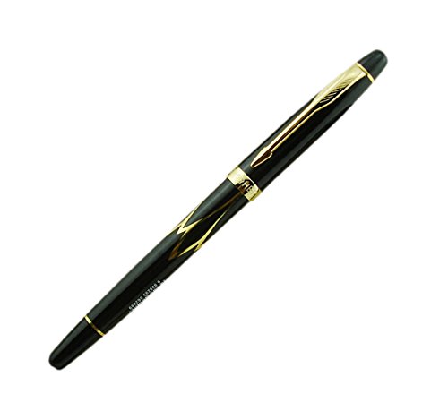 Hero Century Pioneer Fine Nib Fountain Pen Black Gold Trim with Pen Pouch