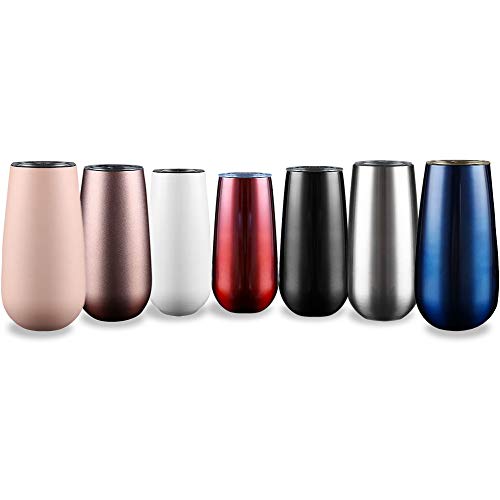 Elaco 1 X 6OZ Stainless Steel Stemless Wine Water Cup 6OZ Stainless Steel Stemless Wine Water Cup Double Wall Vaccum Insulation (C)
