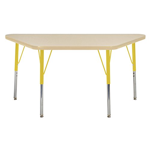 ECR4Kids Mesa T-Mold 24" x 48" Trapezoid School Activity Table, Standard Legs w/ Swivel Glides, Adjustable Height 19-30 inch (Maple/Yellow)