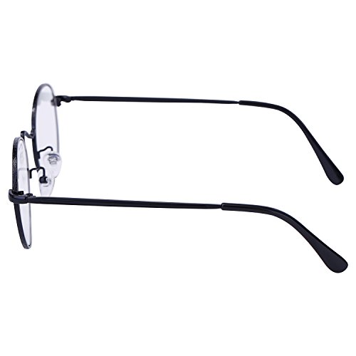 Dollger Lennon Style Vintage Circle Hippie Sunglasses with Polarized Lens (Clear Lens+Black Frame, Premium Polarized Lens)