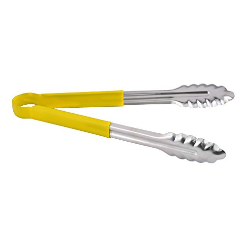Kosma Stainless Steel Utility Tongs Yellow Vinyl-coated Handle | BBQ Tongs | Serving Tongs Color Coded - 16 Inch (1 Pc)