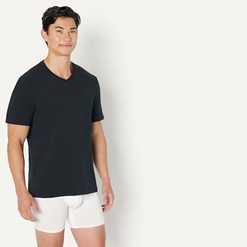 Hombre Cuello en V de manga corta de ajuste regular, Paquete de 6, Negro, M