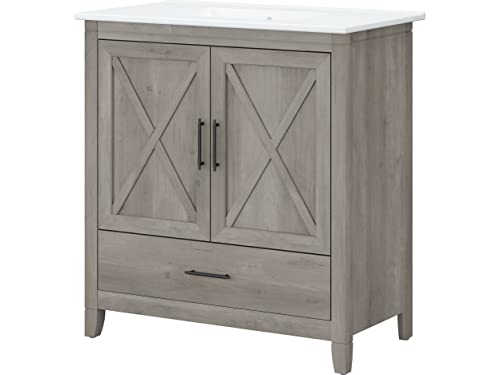 Photo 1 of **MISSING CABINET TOP & ASSEMBLY HARDWARE** Bush Furniture Key West 32W Bathroom Vanity Cabinet in Driftwood Gray