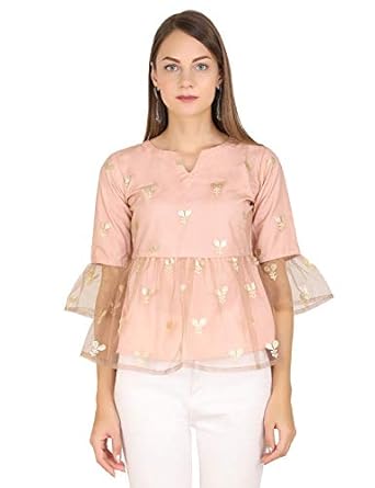 Buy UNFAKENOW Casual Bell Sleeve Embellished Women Top at Amazon.in