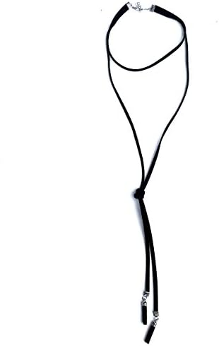 Standing Goose "Kokopu" Black &amp; Silver Boho Suede Lariat Choker