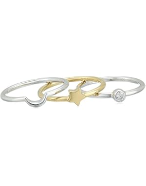 Sterling Silver Star and Crescent Moon Ring Box Set, Two-tone, 6.5