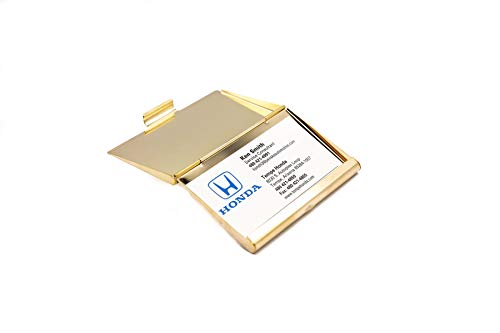 Business Card Carrying Case - Luxurious Chrome Gold Calling Card Holder for Professional Men & Women - Slim - Fits: 15~20 Cards | Impress Your Prospects & Clientele with Impeccable Class & Demeanor! - Thumbnail 2