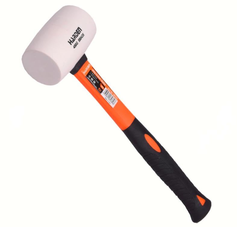 HARDEN 590432 Rubber Mallet 225 Gram, Non Marking White Head Fibreglass Handle