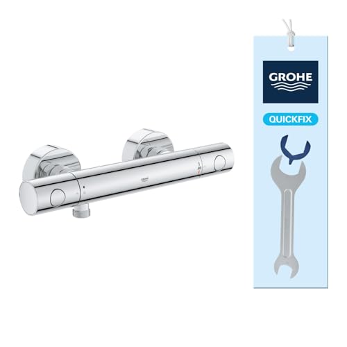 GROHE Precision Get, Duscharmatur, wassersparend (Thermostat für stets konstante Temperatur, Verbrühschutz bei 38°C, Mischbatterie Dusche mit Wasserspartaste und Metallgriffen), chrom, 34773000