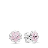 PANDORA Magnolia Bloom Stud Earrings, Pale Cerise Enamel & Pink CZ 290739PCZ