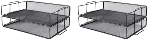 EXERZ Letter Trays 2pcs Stackable Paper Sorter/Desk Organiser/File Tray for Desk - Wire Mesh Metal File Rack - Office, School, Home Study - EX62005 (Black) (Pack of 2)